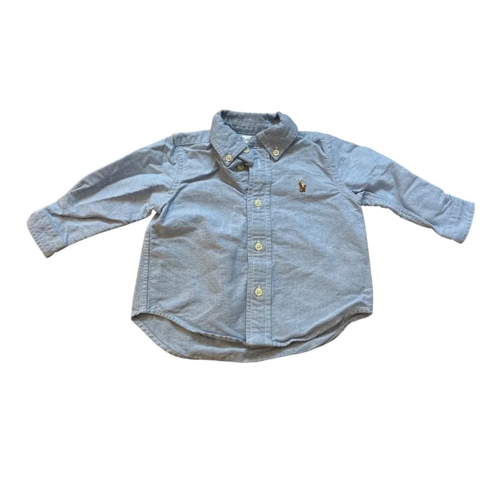 Ralph Lauren Button Down Shirt Kids Blue Long Sleeve Oxford SIZE 9M‎